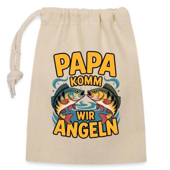 Papa komm wir angeln! Angelabenteuer mit Papa - Verschließbarer Geschenkbeutel aus Baumwolle (14x20cm) - Natur - Vorne