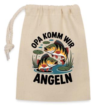 Opa komm wir gehen Angeln - springende Barsche - Verschließbarer Geschenkbeutel aus Baumwolle (14x20cm) - Natur - Vorne