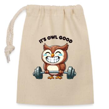 Starke Eule Gewichtheber Fitness Sportlich - Verschließbarer Geschenkbeutel aus Baumwolle (14x20cm) - Natur - Vorne