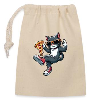 Chat dansant pizza cool amateur de pizza dessin animé - Sac cadeau en coton avec cordon (14 x 20 cm) - nature - Devant