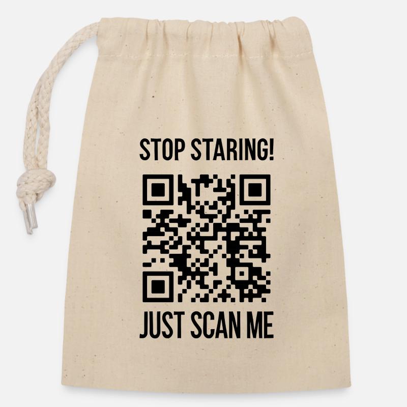Scanne mich QR Code für Motivation - Verschließbarer Geschenkbeutel aus Baumwolle (14x20cm) - Natur