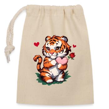 Verschenke diesen süßen Tiger zum Valentinstag - Verschließbarer Geschenkbeutel aus Baumwolle (14x20cm) - Natur - Vorne