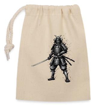 Black and White Samurai Katana - Closable cotton gift bag (14x20cm) - nature - Front