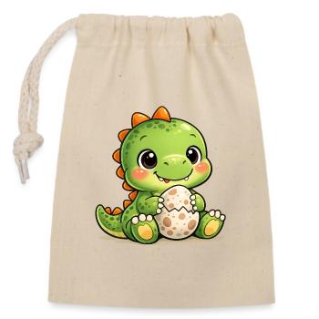 Dino with egg - Closable cotton gift bag (14x20cm) - nature - Front