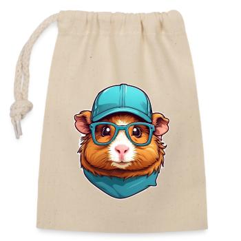 cute guinea pig with scarf and cap - Closable cotton gift bag (14x20cm) - nature - Front