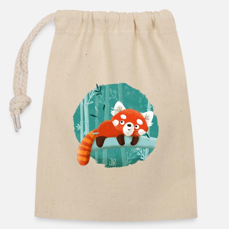 Petit panda - Sac cadeau en coton avec cordon (14 x 20 cm) - nature