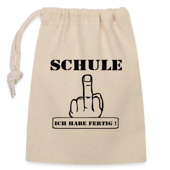 Abschluß Shirt Schule fertig (25) - Verschließbarer Geschenkbeutel aus Baumwolle (14x20cm) - Natur - Vorne