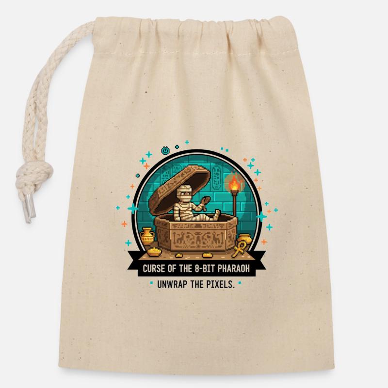 La Tombe du Pharaon 8-Bit - Sac cadeau en coton avec cordon (14 x 20 cm) - nature