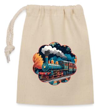 Chemin de fer coloré avec locomotive à vapeur fumante - Sac cadeau en coton avec cordon (14 x 20 cm) - nature - Devant
