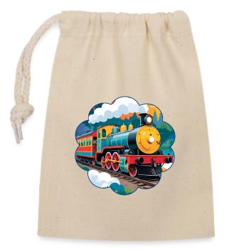 Chemin de fer coloré avec locomotive à vapeur fumante - Sac cadeau en coton avec cordon (14 x 20 cm) - nature - Devant