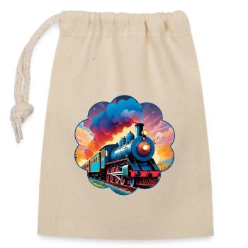 Chemin de fer coloré avec locomotive à vapeur fumante - Sac cadeau en coton avec cordon (14 x 20 cm) - nature - Devant