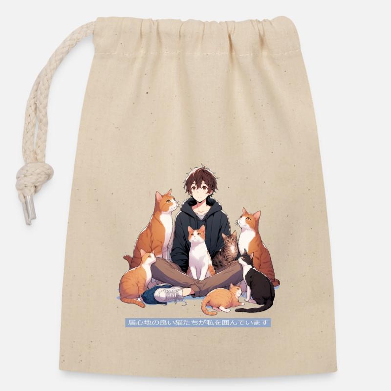 Cat Anime Funny Animals - Closable cotton gift bag (14x20cm) - nature