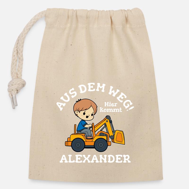 Alexander Vorname Bagger - Verschließbarer Geschenkbeutel aus Baumwolle (14x20cm) - Natur