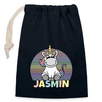 Nom de la licorne jasmine - Sac cadeau en coton avec cordon (14 x 20 cm) - bleu marine - Devant