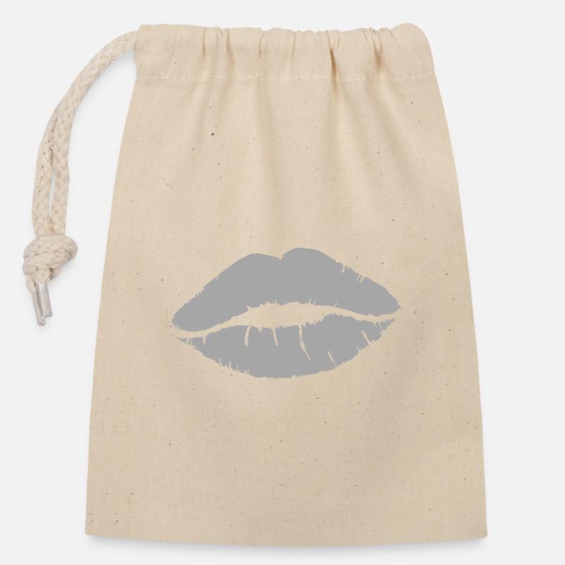 Grey Kiss - Closable cotton gift bag (14x20cm) - nature