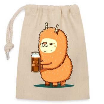 Süßes Flauschiges Alpaka mit Bier. Lama Geschenk - Verschließbarer Geschenkbeutel aus Baumwolle (14x20cm) - Natur - Vorne