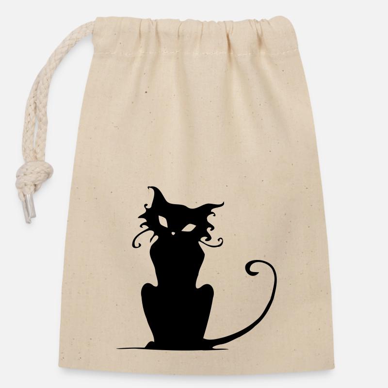 Silhouette de chat élégante - Sac cadeau en coton avec cordon (14 x 20 cm) - nature