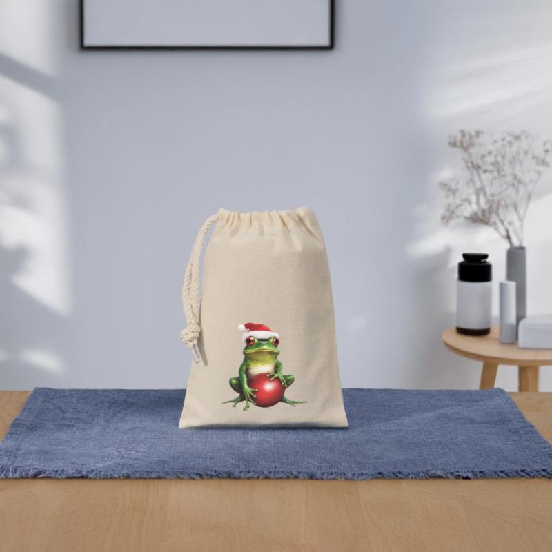 Frosch mit Weihnachtskugel 1 Verschließbarer Geschenkbeutel aus Baumwolle (14x20cm)