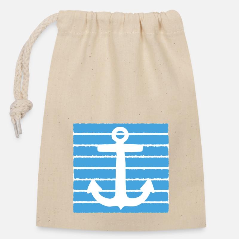 Maritime - Ancre - Sac cadeau en coton avec cordon (14 x 20 cm) - nature
