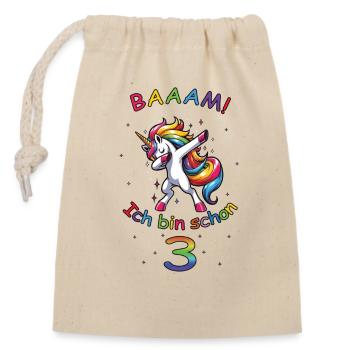 Dabbing Einhorn Unicorn 3. Geburtstag Geschenk - Verschließbarer Geschenkbeutel aus Baumwolle (14x20cm) - Natur - Vorne