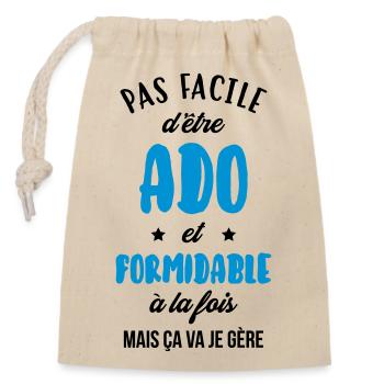 adolescent / enfant / ado / adolescente - Sac cadeau en coton avec cordon (14 x 20 cm) - nature - Devant