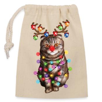 Noël Drôle Scottish Fold Cat Noël Kitty Cadeau - Sac cadeau en coton avec cordon (14 x 20 cm) - nature - Devant