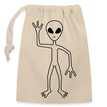 Begrüßung Alien winkt freundlich - Verschließbarer Geschenkbeutel aus Baumwolle (14x20cm) - Natur - Vorne