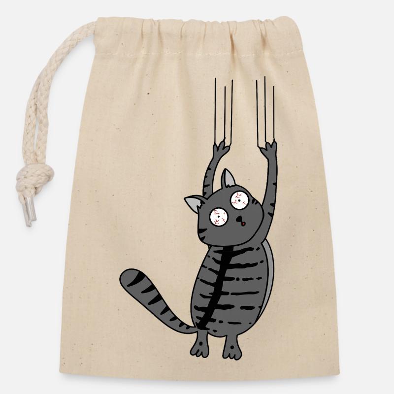 Panic Cat Striped Version - Verschließbarer Geschenkbeutel aus Baumwolle (14x20cm) - Natur