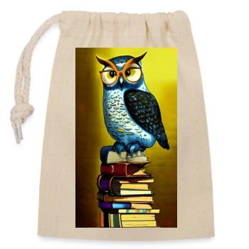 Comic Cartoon grusseliger Bücherwurm Bücherstapel - Verschließbarer Geschenkbeutel aus Baumwolle (14x20cm) - Natur - Vorne