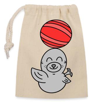 Mignon bébé lion de mer avec balle - Sac cadeau en coton avec cordon (14 x 20 cm) - nature - Devant