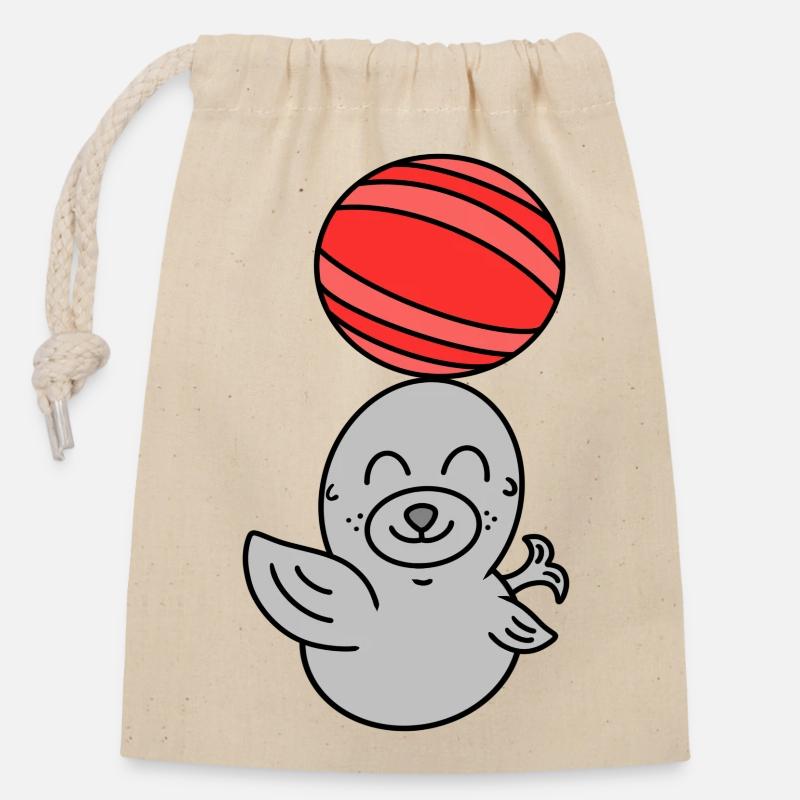 Süßes Baby Seelöwe mit Ball - Verschließbarer Geschenkbeutel aus Baumwolle (14x20cm) - Natur