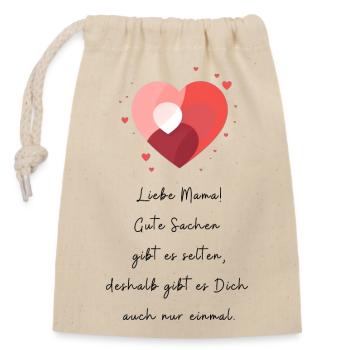 Mama ♥ - Verschließbarer Geschenkbeutel aus Baumwolle (14x20cm) - Natur - Vorne