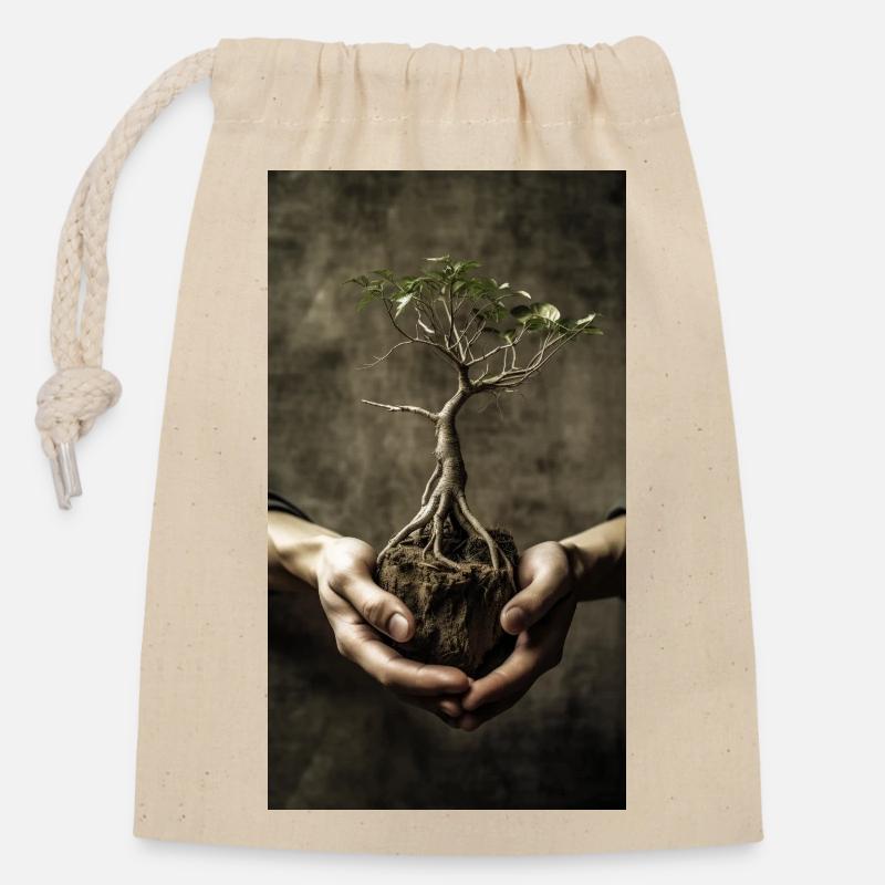 Bonsaï - Sac cadeau en coton avec cordon (14 x 20 cm) - nature