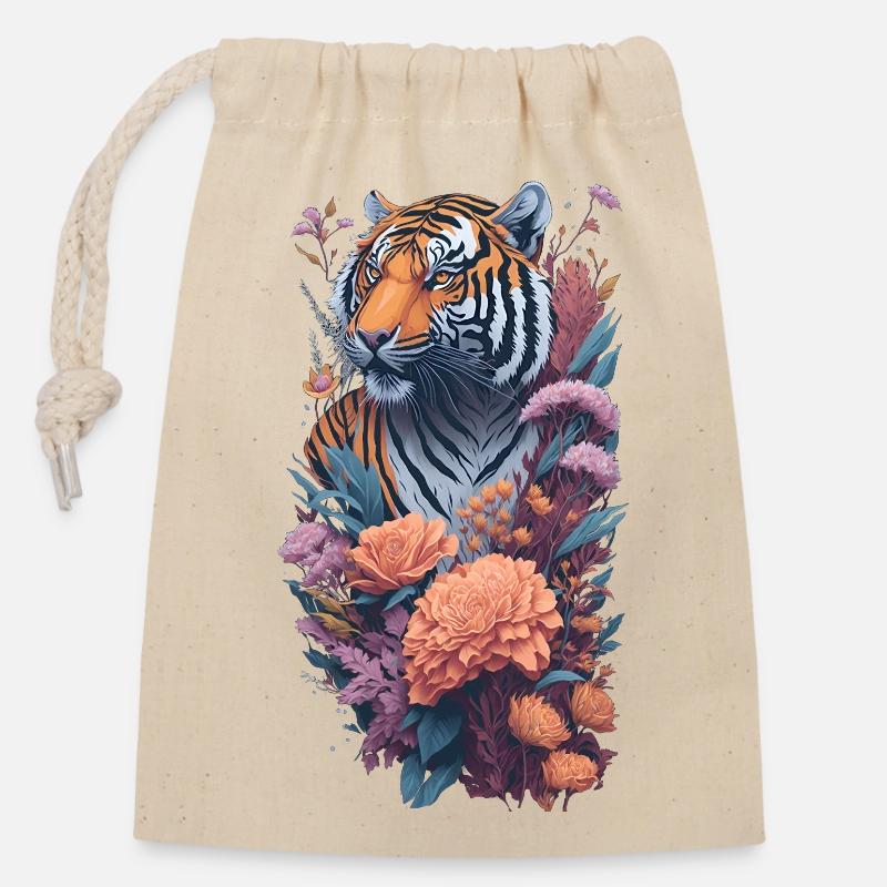 Tiger - Verschließbarer Geschenkbeutel aus Baumwolle (14x20cm) - Natur