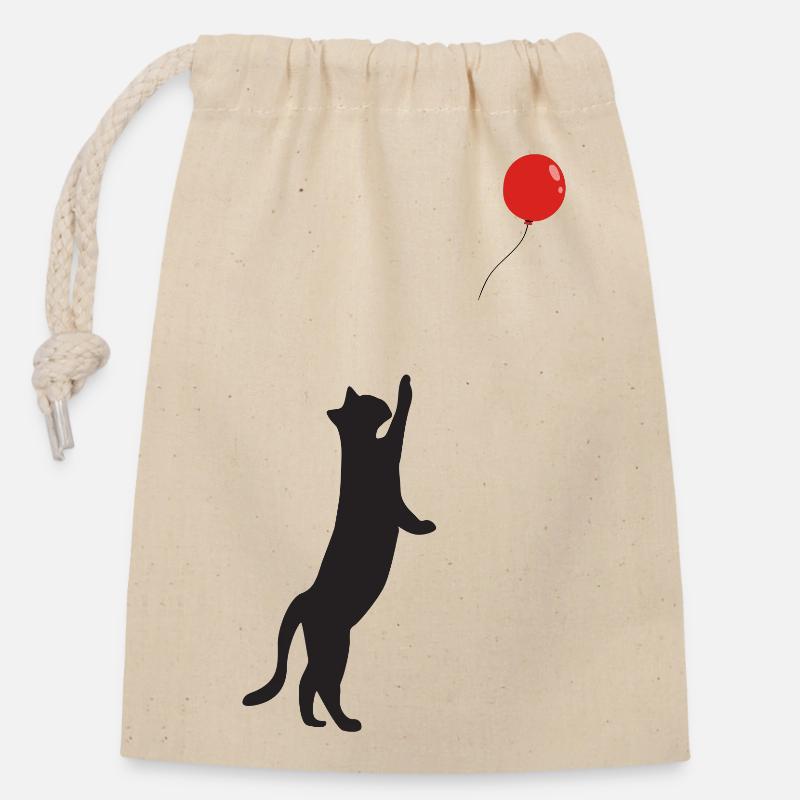 CAT KITTEN BALLOON BALLOON BALLOON - Niedliche Ballonkatze - Verschließbarer Geschenkbeutel aus Baumwolle (14x20cm) - Natur