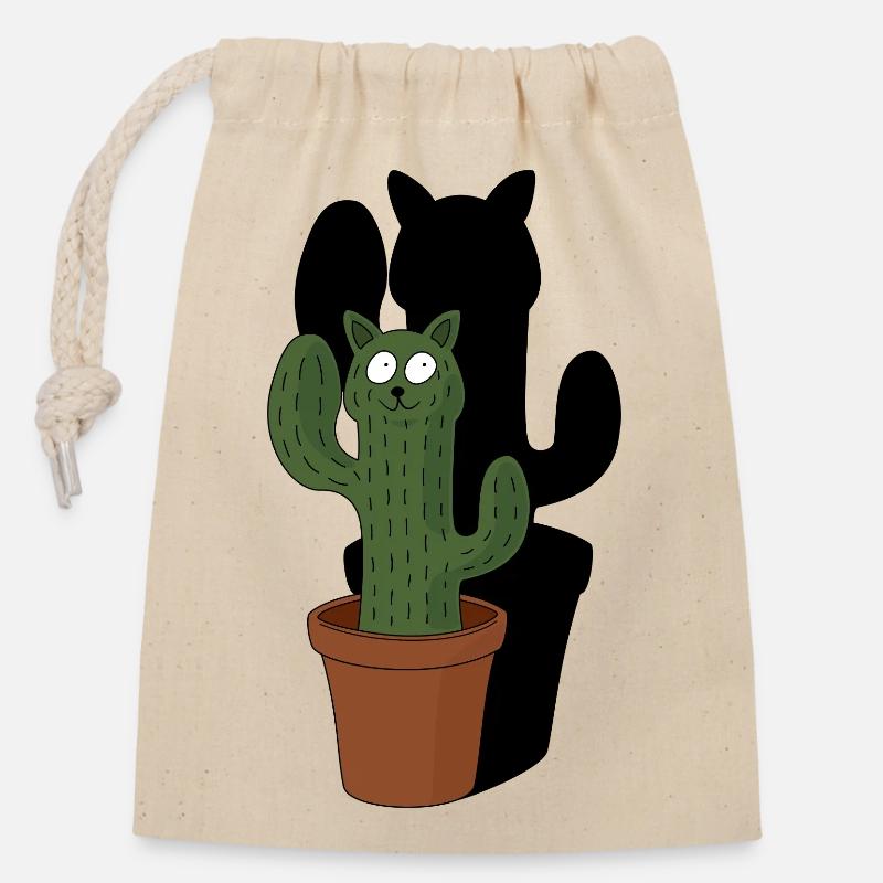Katze als Kaktus im Blumentopf mit Schatten - Verschließbarer Geschenkbeutel aus Baumwolle (14x20cm) - Natur