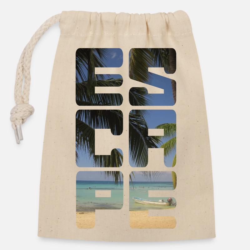 Plage d’évasion - Sac cadeau en coton avec cordon (14 x 20 cm) - nature