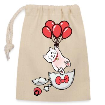 Katze Geburt Eierschale Luftballons Kinder Baby - Verschließbarer Geschenkbeutel aus Baumwolle (14x20cm) - Natur - Vorne