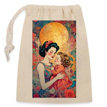Mother with Child in Front of Moon - Retro 50s - Closable cotton gift bag (14x20cm) - nature - Front