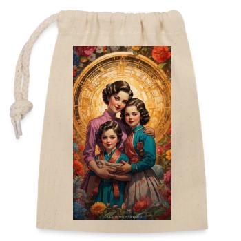 Mutter mit 2 Kindern - Retro 50er Jahre - Verschließbarer Geschenkbeutel aus Baumwolle (14x20cm) - Natur - Vorne