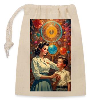 Mutter und Sohn - Retro 50er Jahre Illustration - Verschließbarer Geschenkbeutel aus Baumwolle (14x20cm) - Natur - Vorne
