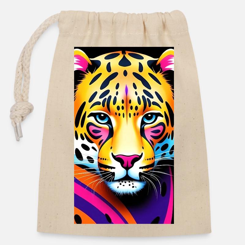 Leopard Front 1 - Verschließbarer Geschenkbeutel aus Baumwolle (14x20cm) - Natur