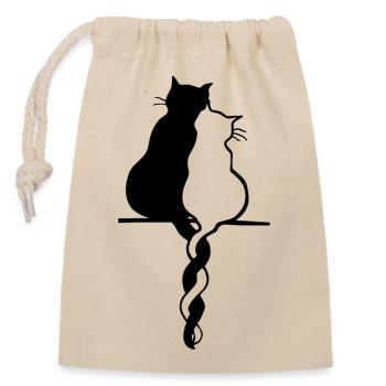 Paar Katzen - Verschließbarer Geschenkbeutel aus Baumwolle (14x20cm) - Natur - Vorne