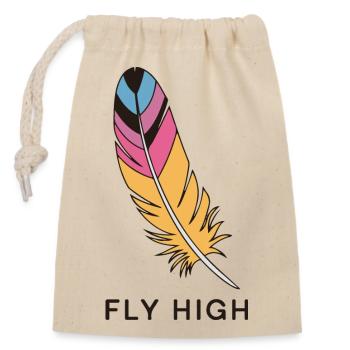 FEDERN FLIEGEN HOCH - Verschließbarer Geschenkbeutel aus Baumwolle (14x20cm) - Natur - Vorne