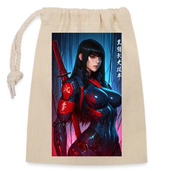 3D Sci-Fi Cyberpunk Samurai Warrior with Katana - Closable cotton gift bag (14x20cm) - nature - Front