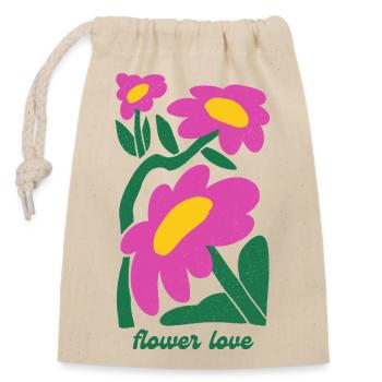 Flower Love – Retro-Blumen Shirt mit Vintage-Vibes - Verschließbarer Geschenkbeutel aus Baumwolle (14x20cm) - Natur - Vorne