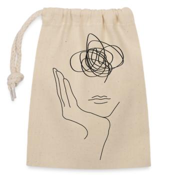 Dessin au trait du chaos de la tête - Sac cadeau en coton avec cordon (14 x 20 cm) - nature - Devant