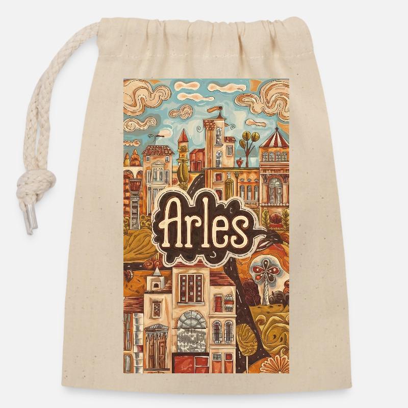 Arles Townscape Dreamscape - Closable cotton gift bag (14x20cm) - nature