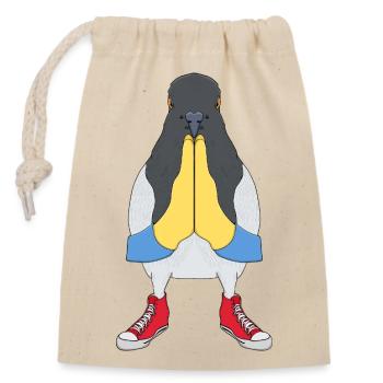 Praying Pigeon with Shoes - Closable cotton gift bag (14x20cm) - nature - Front