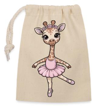 Giraffe Ballerina with Flower Wreath - Closable cotton gift bag (14x20cm) - nature - Front